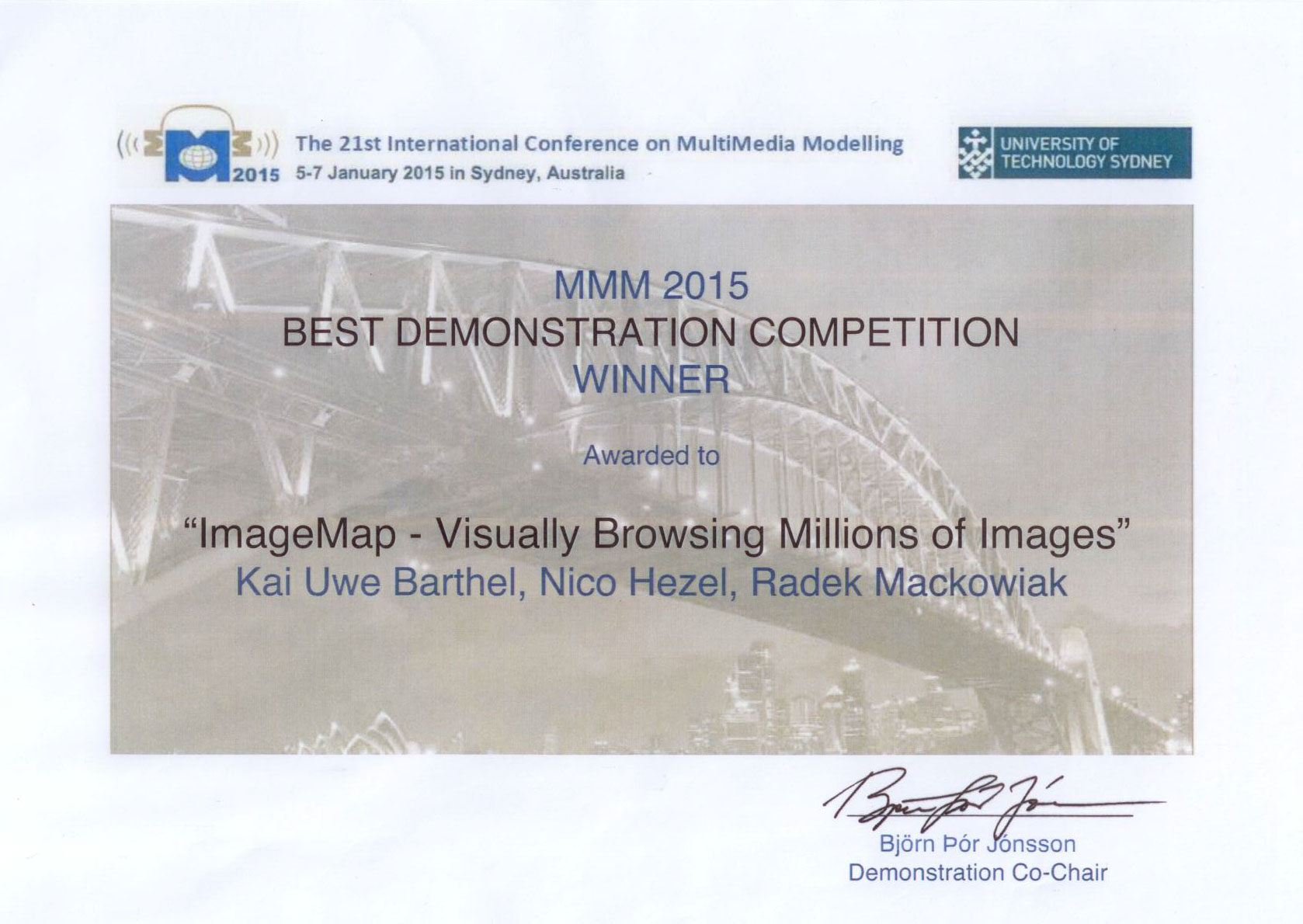 Award for best demonstration 'ImageMap'