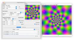 RGB colors as a function of the angle and distance to the center of the image